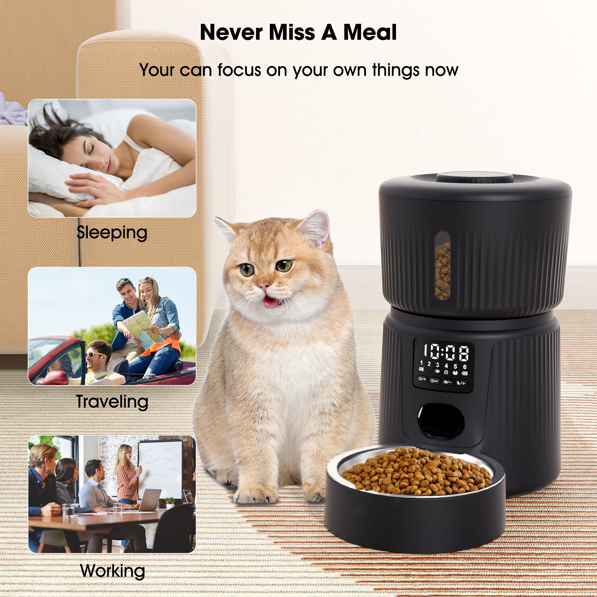3L Eco-friendly intelligent Classic cat and Dog timer dispenser, Wifi application remote control, stainless steel automatic intelligent pet feeder
