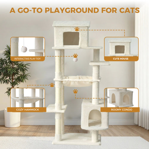 Wholesale manufacturer customizes luxurious, high-quality modern large light grey plush cat tree tower scratchers for creative cat tree houses