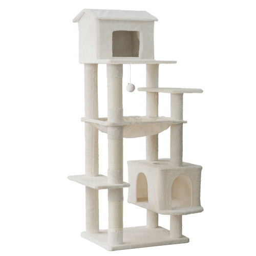 Wholesale manufacturer customizes luxurious, high-quality modern large light grey plush cat tree tower scratchers for creative cat tree houses