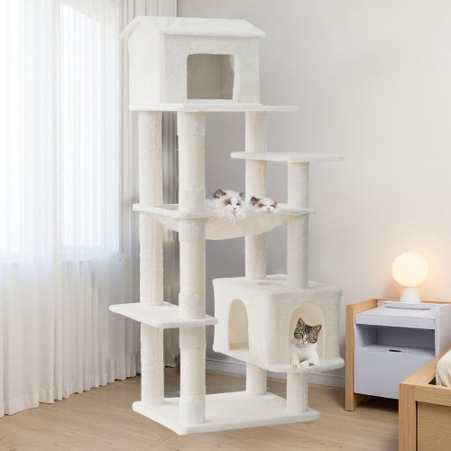 Wholesale manufacturer customizes luxurious, high-quality modern large light grey plush cat tree tower scratchers for creative cat tree houses