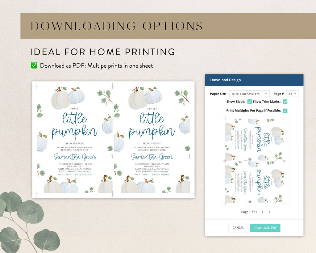 Charming Editable Blue Pumpkin Baby Shower Invitation - Perfect for Your Little Pumpkin Celebration!