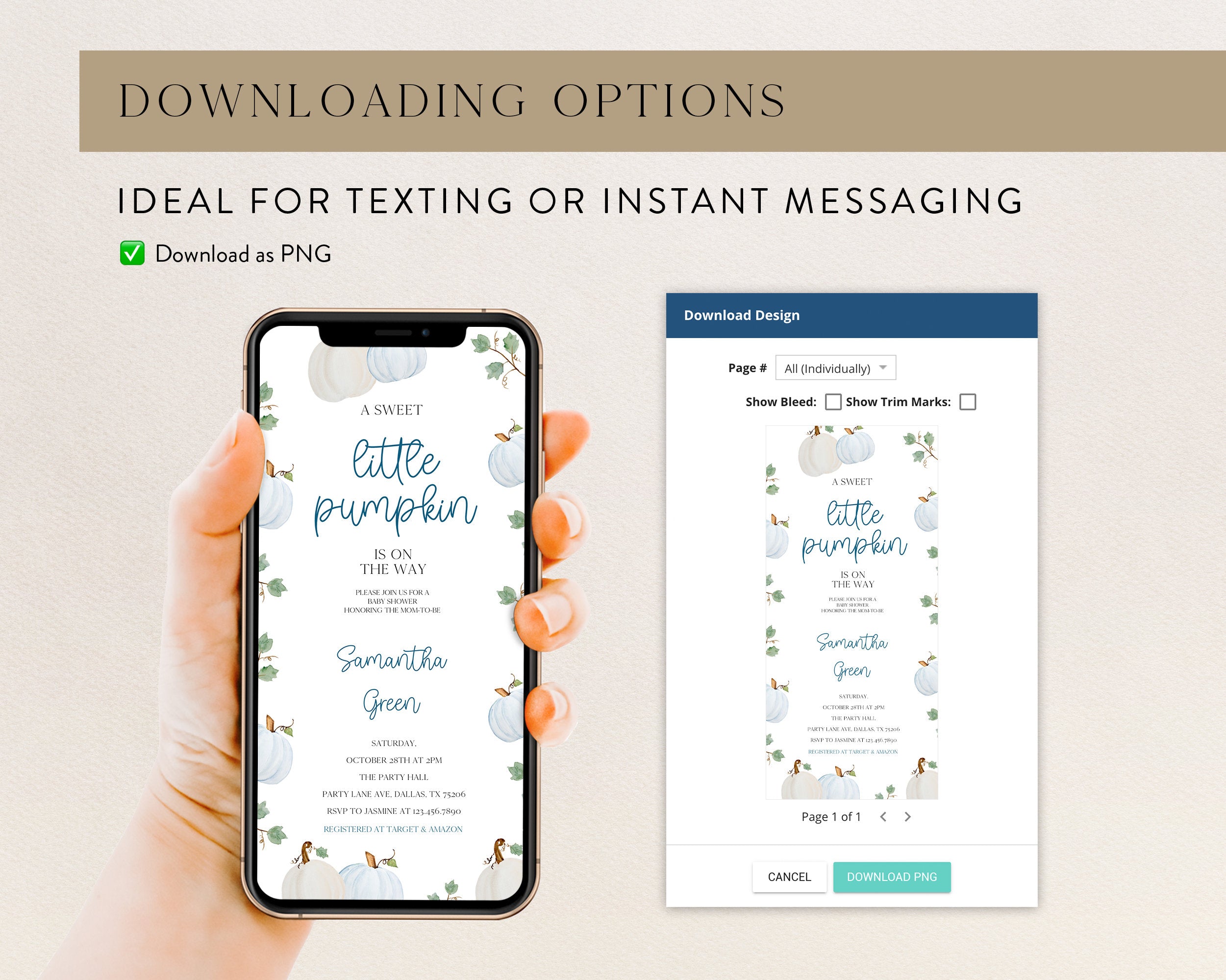 Charming Editable Blue Pumpkin Baby Shower Invitation - Perfect for Your Little Pumpkin Celebration!
