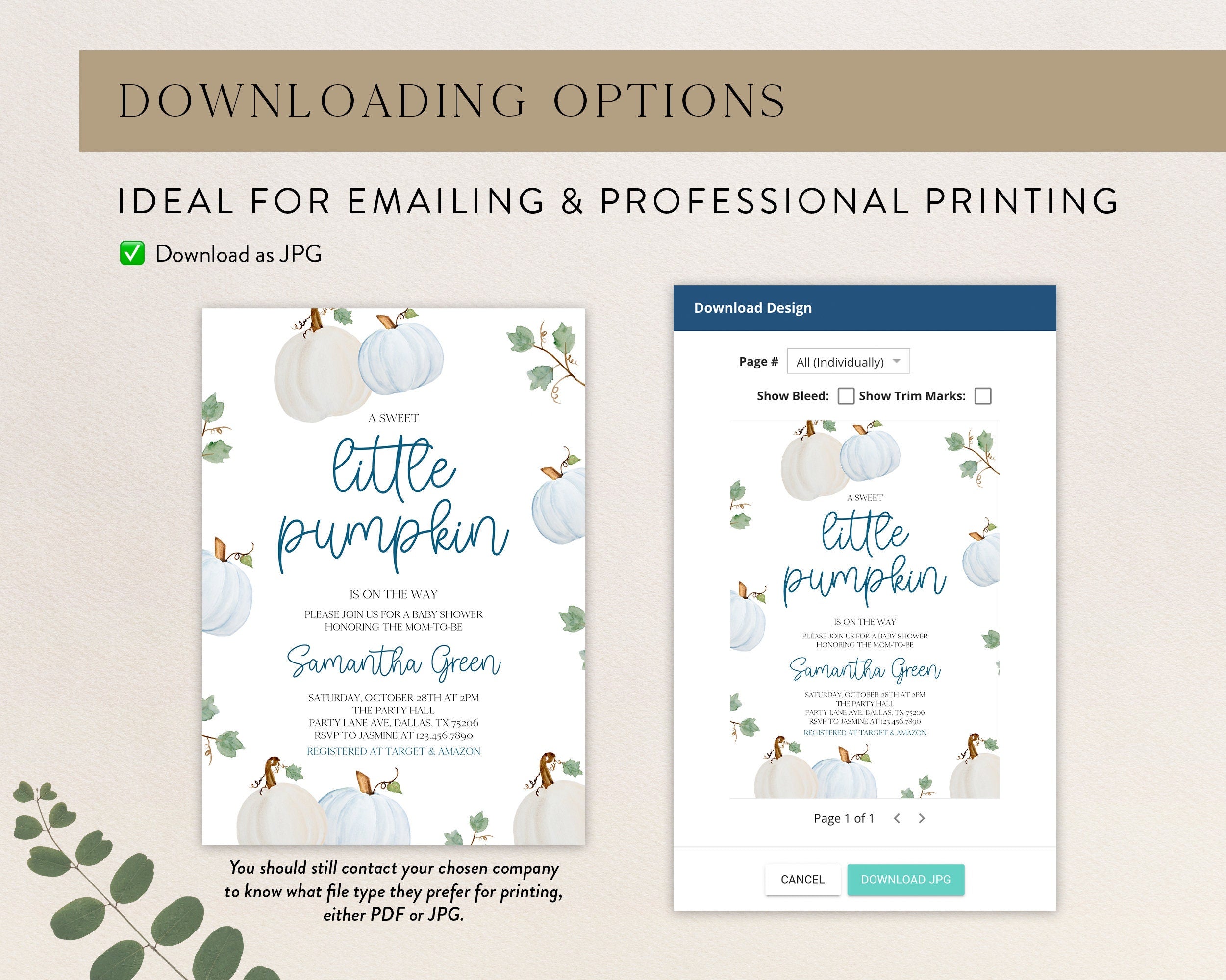 Charming Editable Blue Pumpkin Baby Shower Invitation - Perfect for Your Little Pumpkin Celebration!