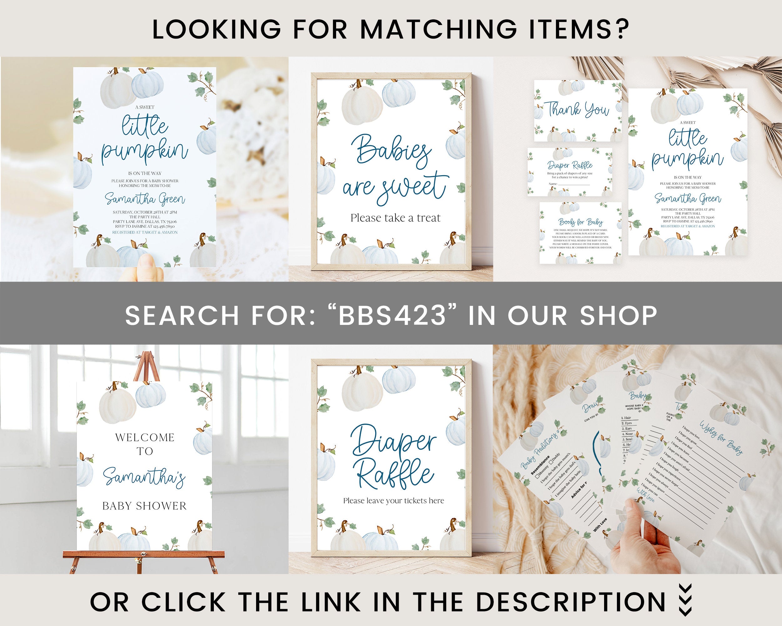 Charming Editable Blue Pumpkin Baby Shower Invitation - Perfect for Your Little Pumpkin Celebration!